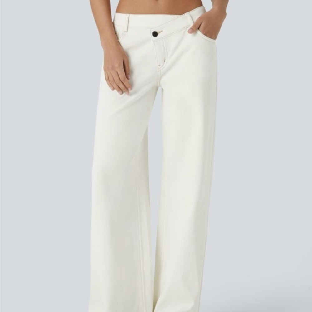 HALARA Women's Straight Leg Cream Jeans
